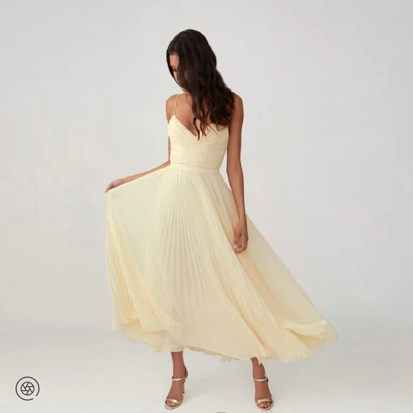 fame and partners wrapped pleated dress Fame and Partners + Pleated Maxi Dress